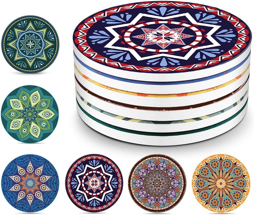 SulfarDrink Coasters Absorbent Ceramic Coasters With Cork Base,Prevent Furniture From Dirty And Scratched, Multicolor, YLYG-11
