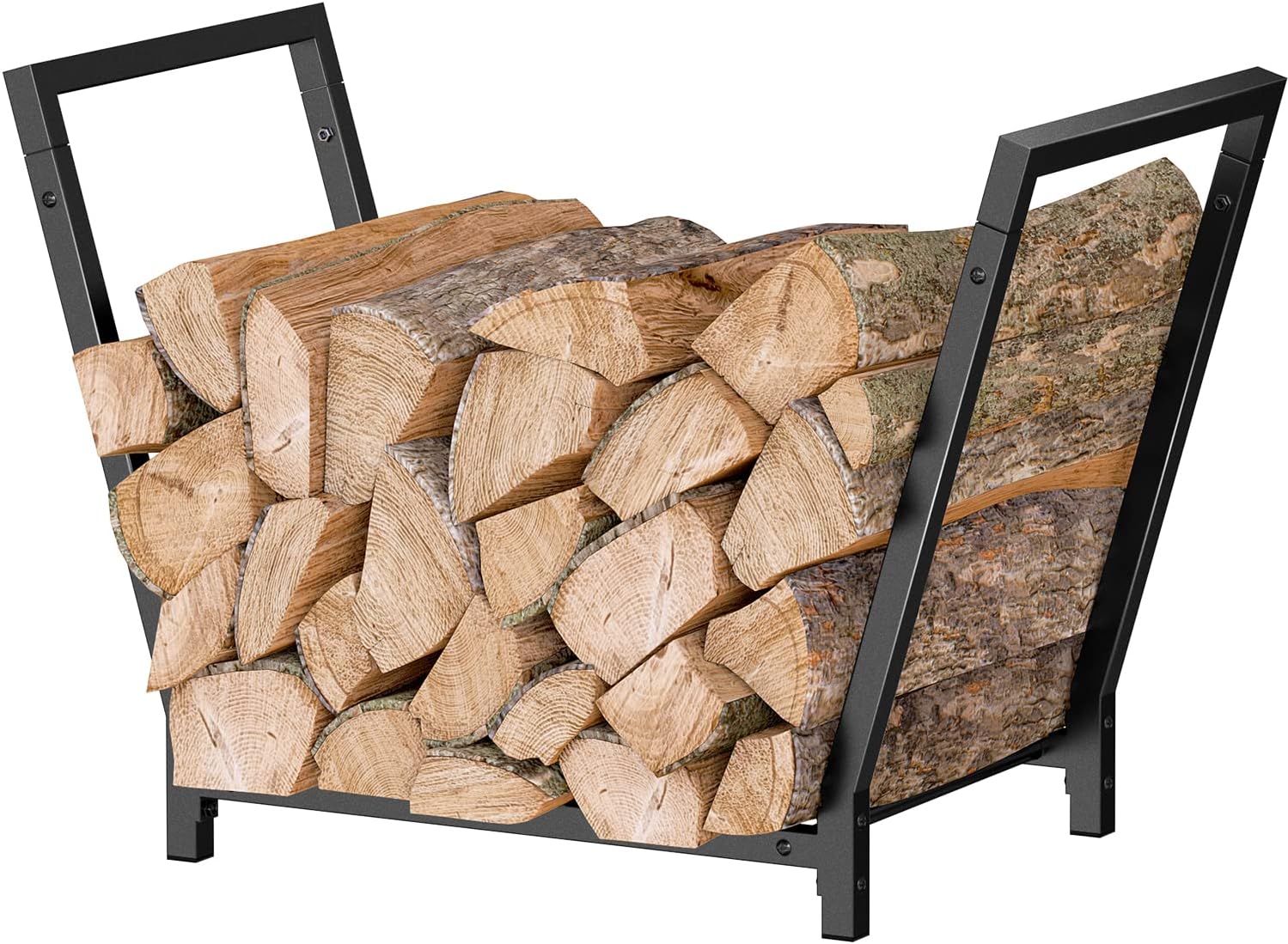 Mutool 25.6 Inch Metal Firewood Rack, Firewood Log Holder for fireplace, Fireplace Wood Storage Shelf indoor/Outdoor, Black