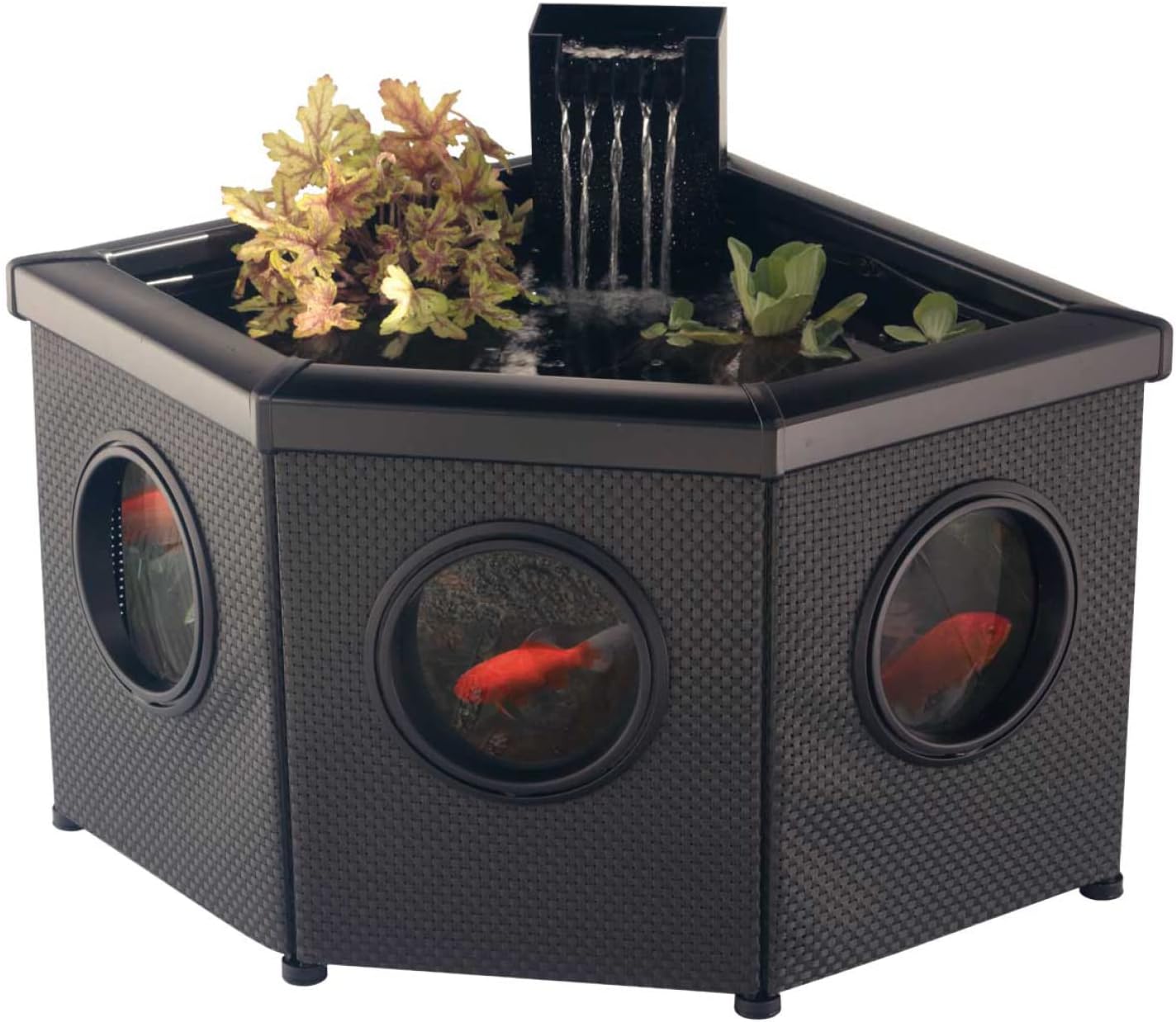 Blagdon Affinity View Corner Living Water Feature Patio Pool Pond, with Inpond 5-in-1 2000 Filter Pump & LED Spotlight, 3 Attractive Fountain Feature Heads, 1 Planting Basket – Small