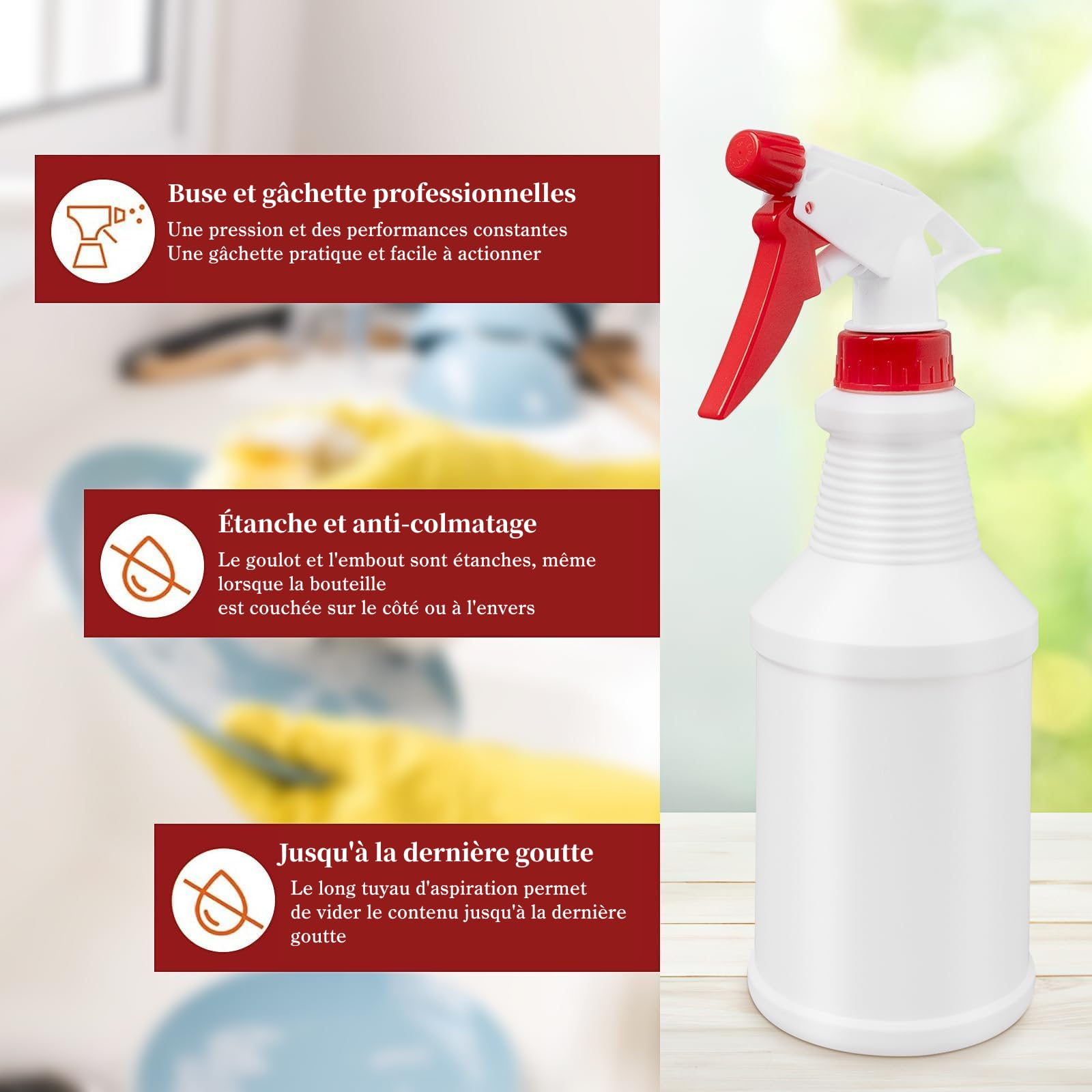 Lot de 12 Bouteilles Spray Plastique 500ml Rechargeables, Vaporisateur Vide avec Buse Réglable Jet/Brume, Bouteille Étanche pour Nettoyage, Cuisine, Salle de Bain, Jardin, Usage Domestique ou Professi