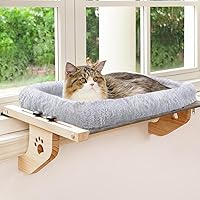 Vista 8 de AMOSIJOY Asiento de hamaca resistente para gatos con funda de cama acolchada, marco de madera y metal para gatos grandes, fácil de ajustar, alféizar