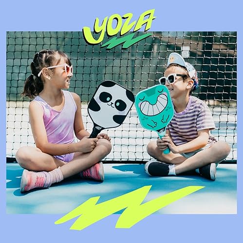 Miniatura 3 de Juego de 2 paletas de pickleball para niños, palas de panda y rana con 2 bolas, ligeras, fibra de vidrio, mejor control, raqueta para principiantes,