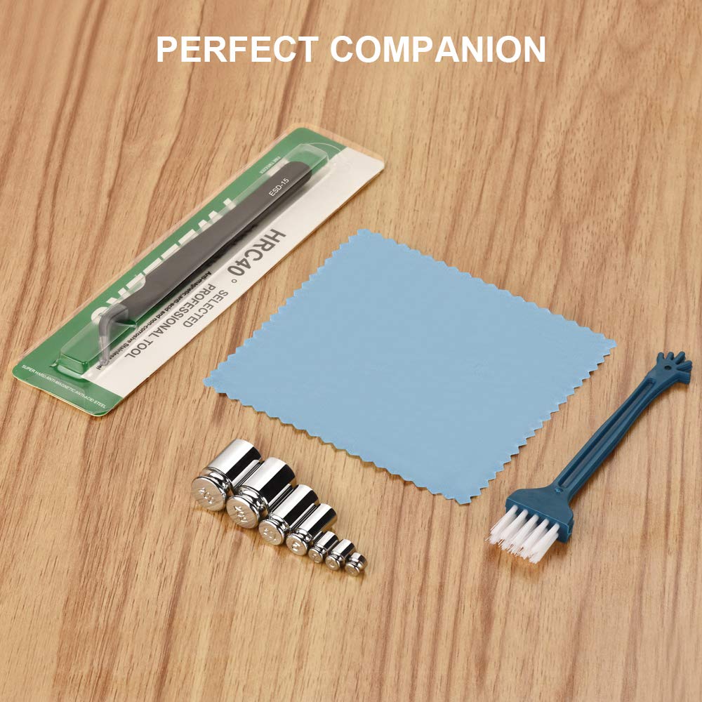 Calibration Weights Set, 1g 2g (x2) 5g 10g 20g (x2), Total 60g, Gomigle Premium Calibration Weight for Gram Scale Balance, Digital Scale, Jewelry Scale, with Tweezers, Cleaning Cloth, Brush