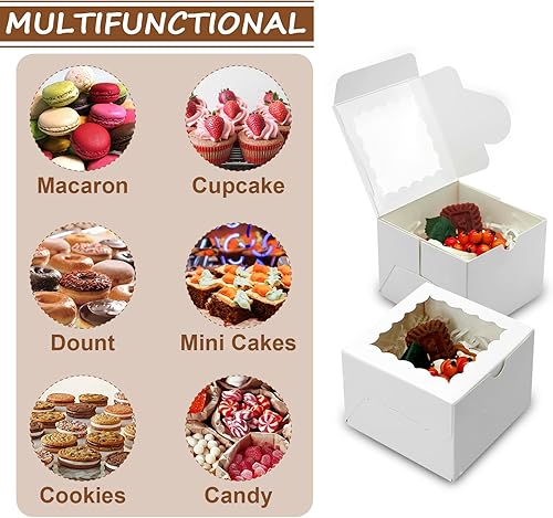 Miniatura 4 de 50 cajas de galletas de 4 x 4 x 2.5 pulgadas cajas de panadería con ventana, cajas de golosinas, cajas de fresas cubiertas de chocolate, cajas de