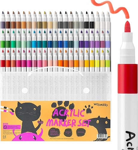 Woomer Lite - Bolígrafos de pintura acrílica para pintura de roca, 60 colores + 3 juegos de punta fina sin sacudir, sin bombeo, marcadores de