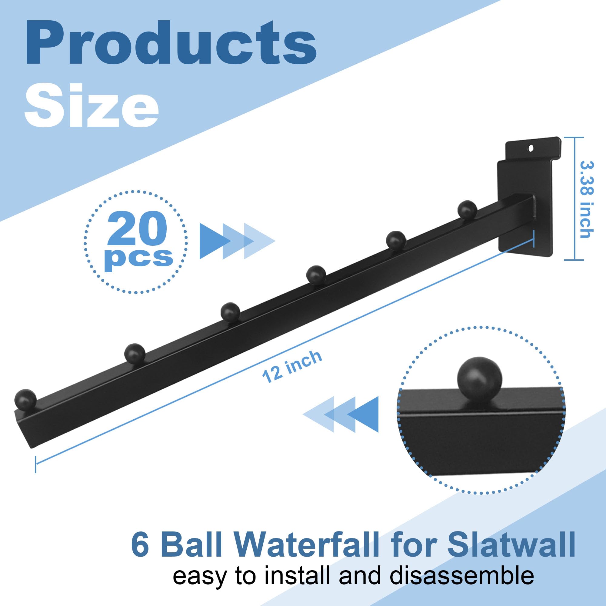 Expdst 20 Pack 6 Ball Waterfall for Slatwall, 12 Inch Slat Wall Hanging Hooks Slat Wall Accessories for Clothing Retail Garage Shop Display