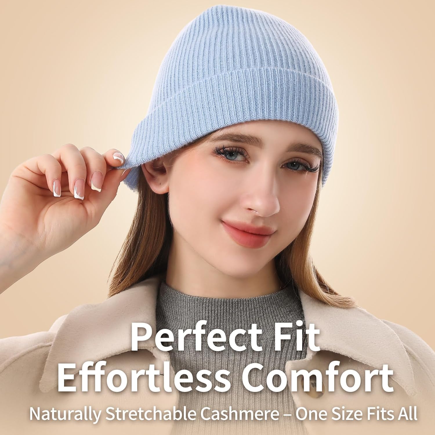 100% Pure Cashmere Beanie for Women, Women's Cashmere Knit Hat, Soft Winter Beanie for Cold Weather with Gifted Box - Image 3