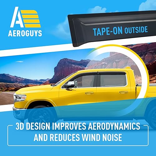 Miniatura 5 de AEROGUYS Deflectores de ventana con cinta extra duraderos, protectores de lluvia aptos para Dodge Ram 1500 2019-2023 Crew Cab, borde cromado,