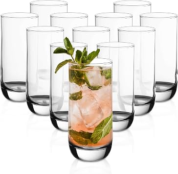 Vikko Drinking Glasses, 12 Oz Drinking Glasses Set of 12, Crystal Clear Glass Cups for Water or Juice, Highball Glass Tumbler & Water Glasses for Drinking...
