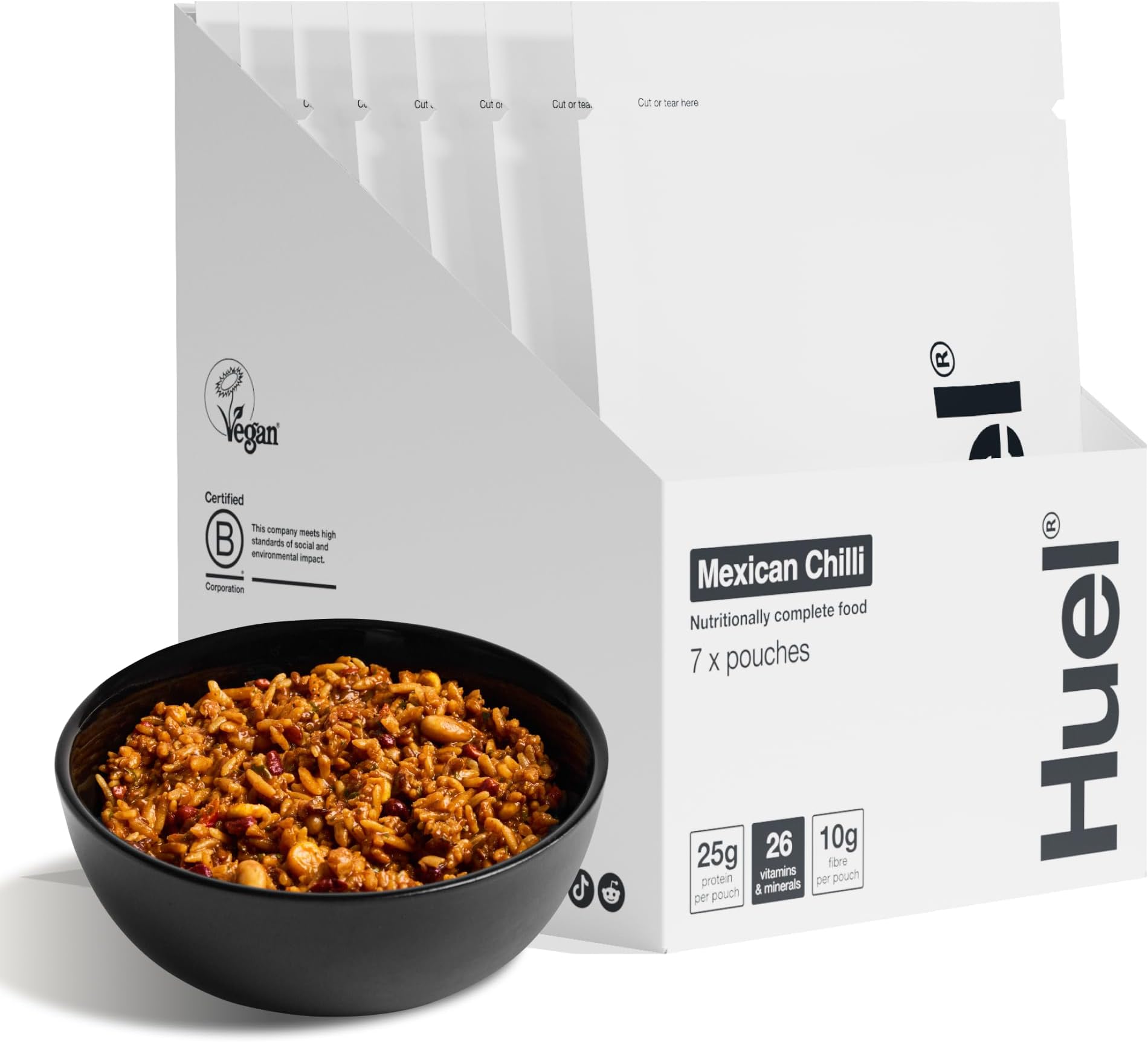 Huel Hot & Savoury Meal Packs, Mexican Chilli, 7 Meals, Plant-Based Protein Meal with 25g Protein, 26 Vitamins & Minerals, Vegan, Nutritionally Balanced, High-Protein Ready Meals
