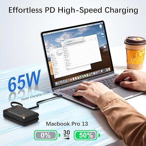 Miniatura 2 de Power Bank - Cargador portátil para portátil de 65 W, batería de carga rápida de 20000 mAh con cable USB C bidireccional integrado, cargador de