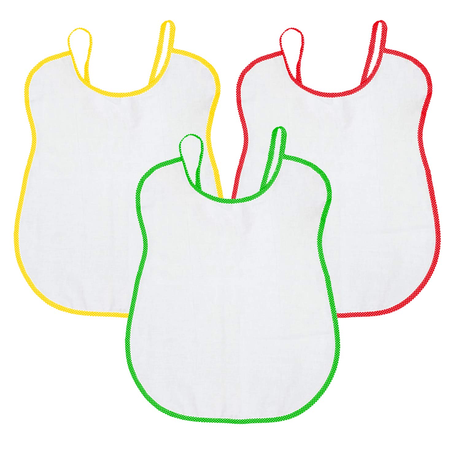 SET 3 pezzi Bavaglione/Bavaglino per Adulti,Anziani, non stampato, per protezione abiti, cotone 100%, MADE IN ITALY, doppio strato,jersey più spugna,dim.53x49 cm. COLORI: giallo, rosso e verde