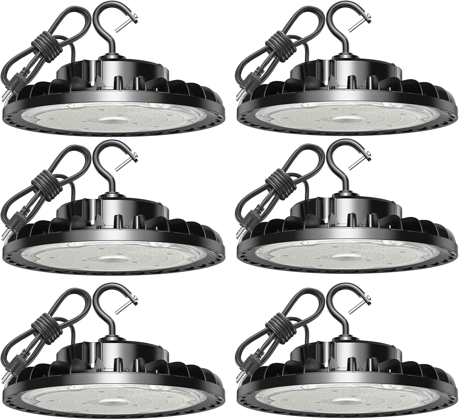 150W UFO LED High Bay Light, ETL Listed 21,000lm 5000K Aluminum LED Shop Lights with US Plug 5’ Cable, Waterproof Commercial Bay Lighting Fixture for Warehouse Garage Workshop Factory, 6 Pack