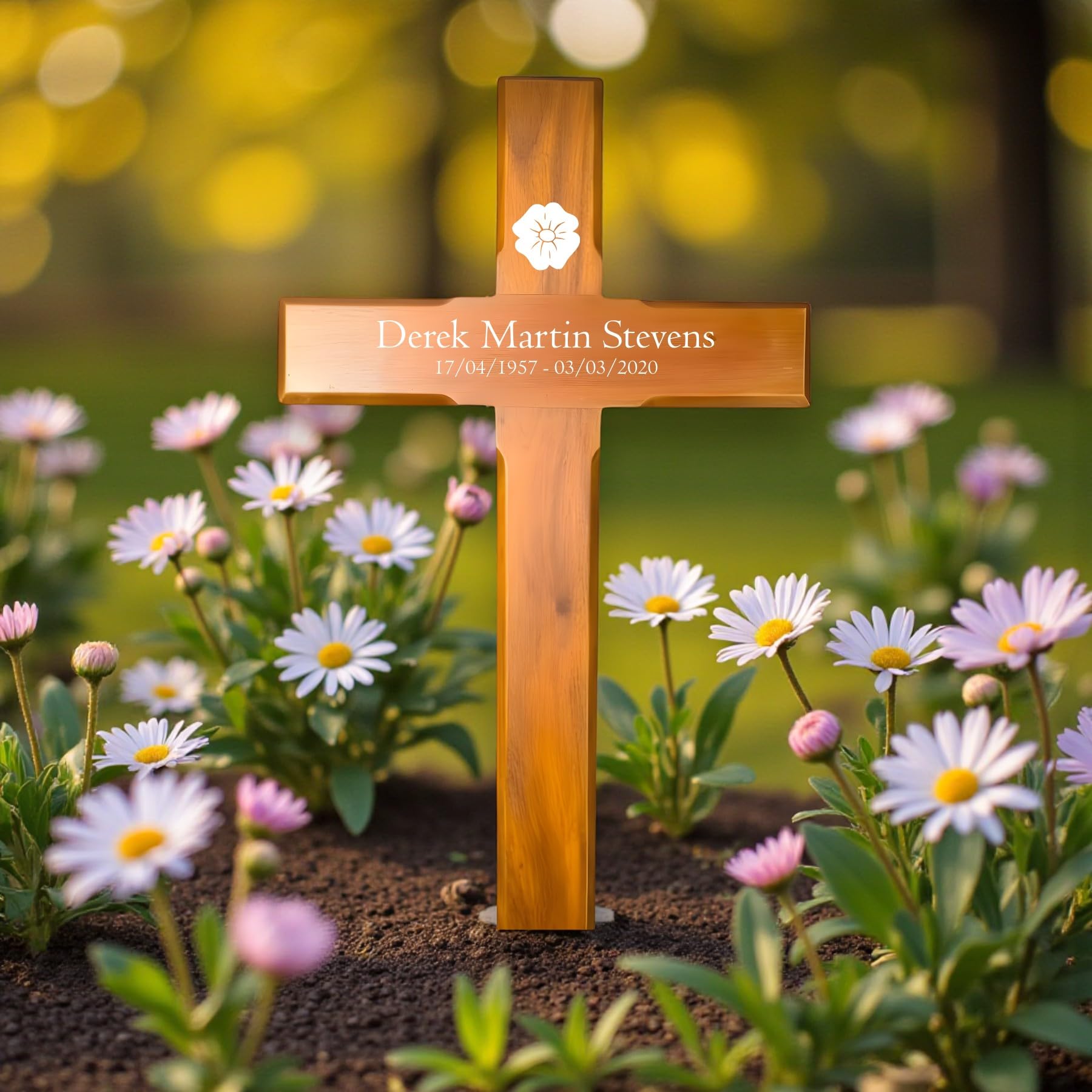 Cfy Memorials Brown Wood Personalised Mahogany Memorial Cross, Poppy – Durable Wooden Grave Marker For Outdoor Use