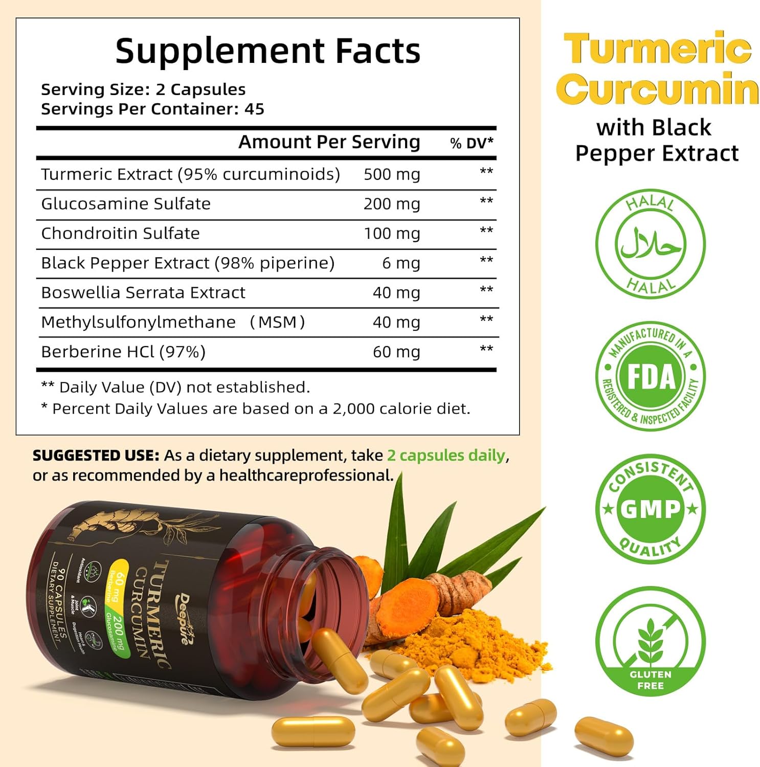 Turmeric Curcumin with Black Pepper: Organic Joint Supplement Capsules with 95% Curcuminoids Enhanced by Piperine for Women Supporting Daily Mobility Yoga Active Lifestyles