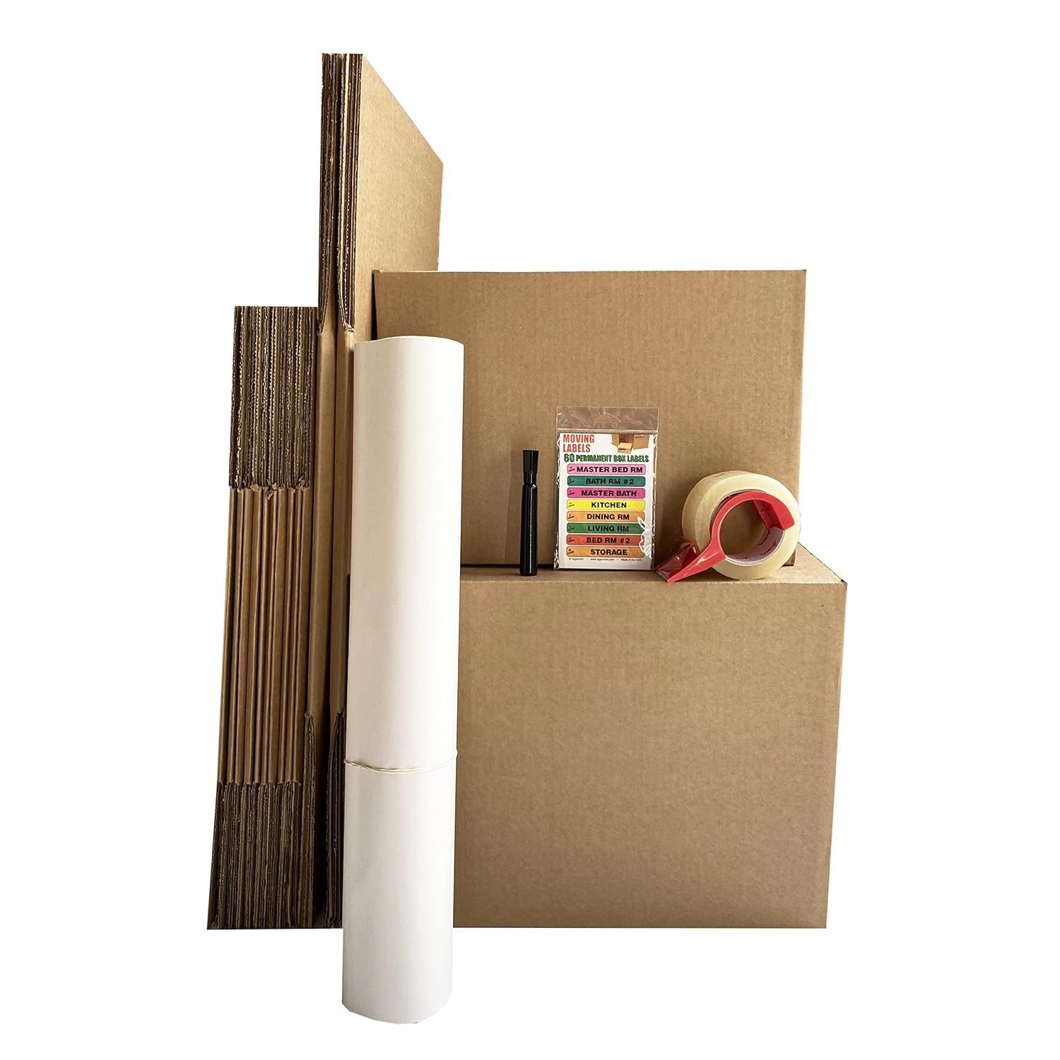 Uboxes Moving Boxes 1 Room Bigger Moving Kit - 14 Boxes Plus Supplies & Tape, Brown Kraft (1 Pallet of 24 Packs, 336 Count Total)