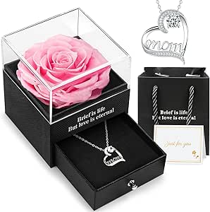 Regalo Donna Orso Con Rosa Eterna E Collana - Set Regalo Romantico