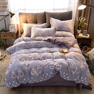 AureIn Flannel duvet cover set, 5D carved velvet four-piece set autumn and winter warm flannel milk velvet four-piece bedding (Bo blue)