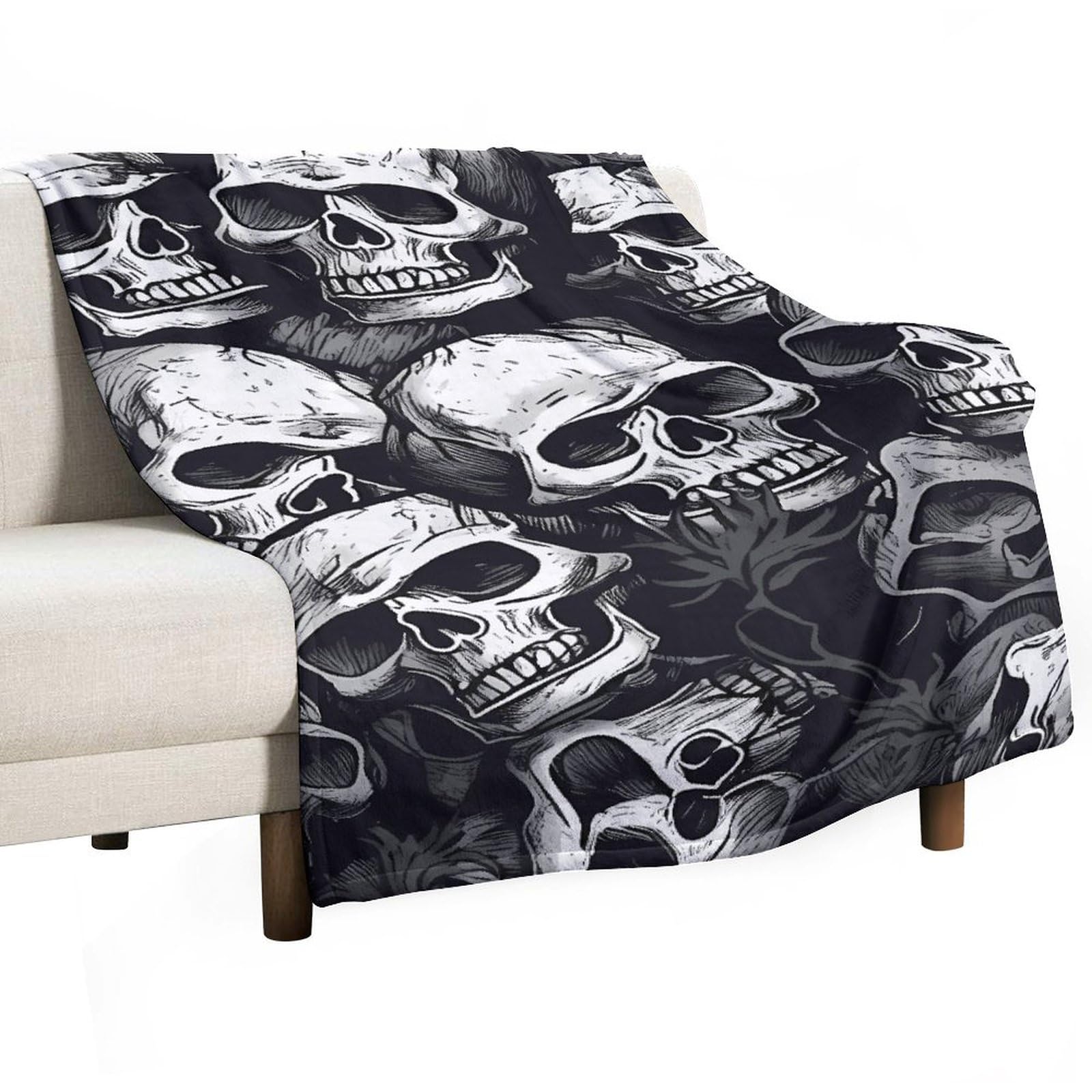 Couverture polaire en flanelle 76x127 cm à motif crânes pour lit et canapé