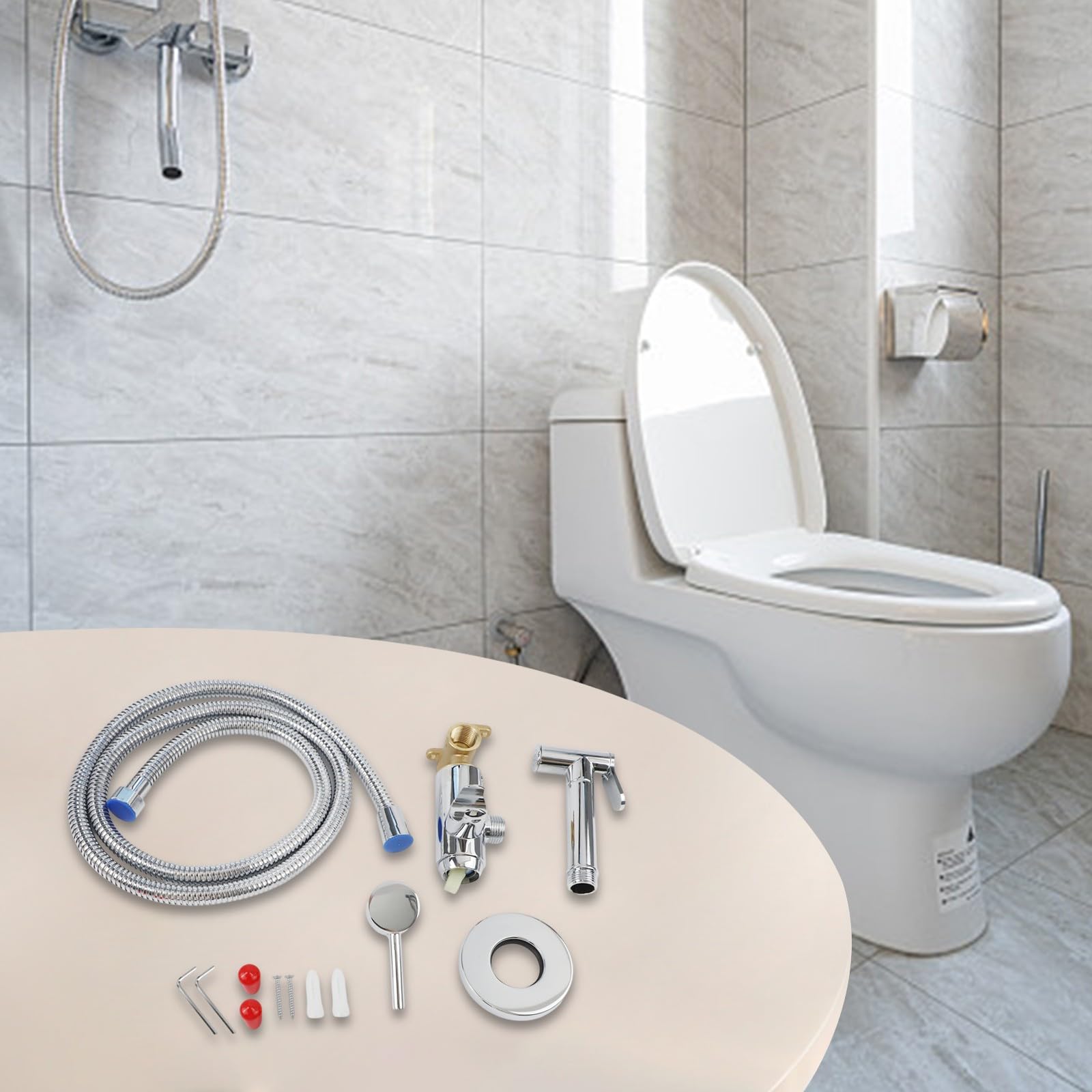 Set di spruzzatori per bidet in lega di zinco con tubo da 1,5 m e valvola angolare, spruzzatore per doccia a pressione regolabile per igiene personale, pulizia degli animali domestici e assistenza