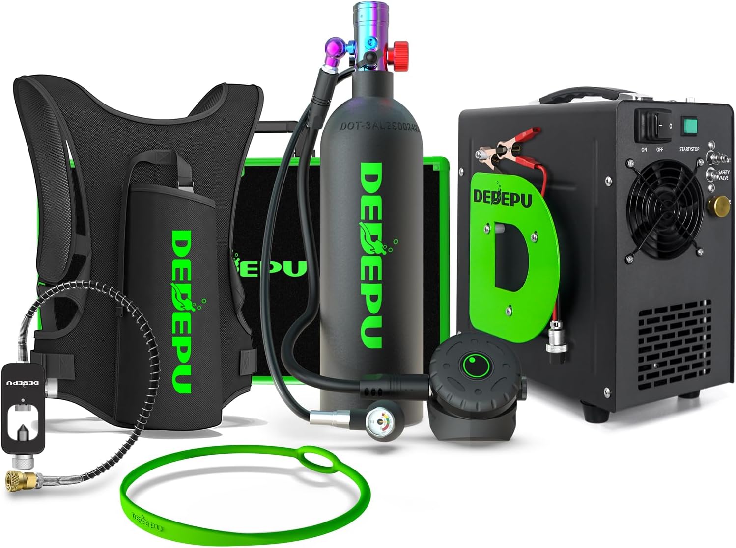 DEDEPU 2.3L Scuba Tank, Mini Diving Tank Small Lung Tank with Adapter, Up to 40 Mins Underwater Breathing Time, Portable Backup Air Cylinder, Emergency Resuce Pony Bottle