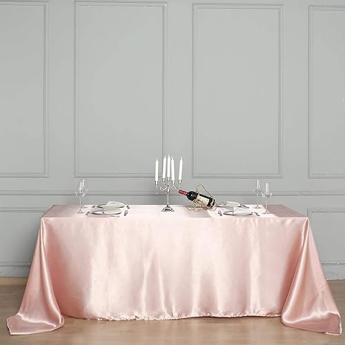Miniatura 5 de BalsaCircle - Mantel rectangular de satén rosa polvoriento, 90 x 132 pulgadas, mantel para mesa de boda, fiesta, recepción, eventos, cocina y comedor
