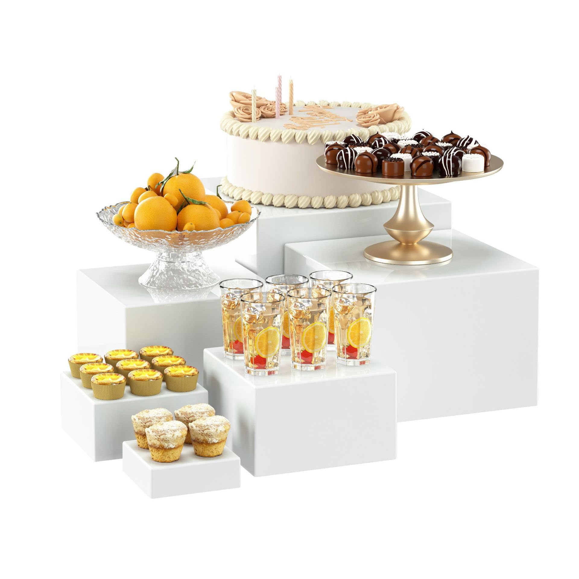 Set 6 Alzate Acriliche Per Buffet - Espositori Multiuso Per Dolci, Gioielli, Oggetti Da Collezione, Bianco