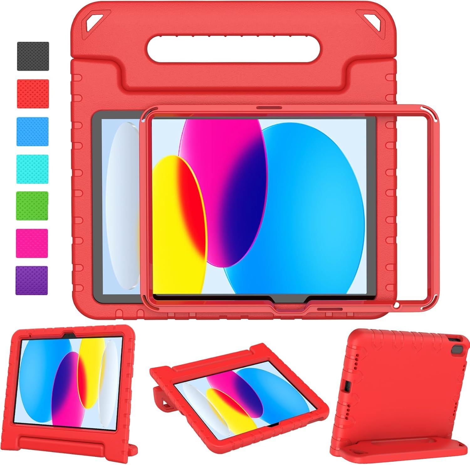 BMOUO Kids Case for iPad (A16) 11th Generation 11 Inch 2025, iPad 10th Generation 10.9" 2022 with Built-in Screen Protector Durable Shockproof Lightweight Handle Case for iPad 10/11 Gen, Red