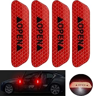 Autoeon Universal Reflective "Open" Warning Signal Stickers for Car Door Protection and Decoration (Red, Pack of 4)