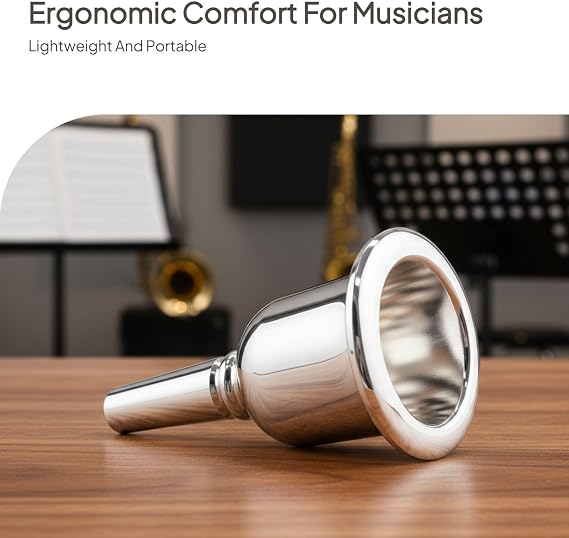 Silver Plated Tuba Mouthpiece for Beginners Brass Large Mouthpiece with 1.73 Inch Cup Diameter, Musical Instrument Accessory Gift for Music Lovers, 9.8cm Total Length