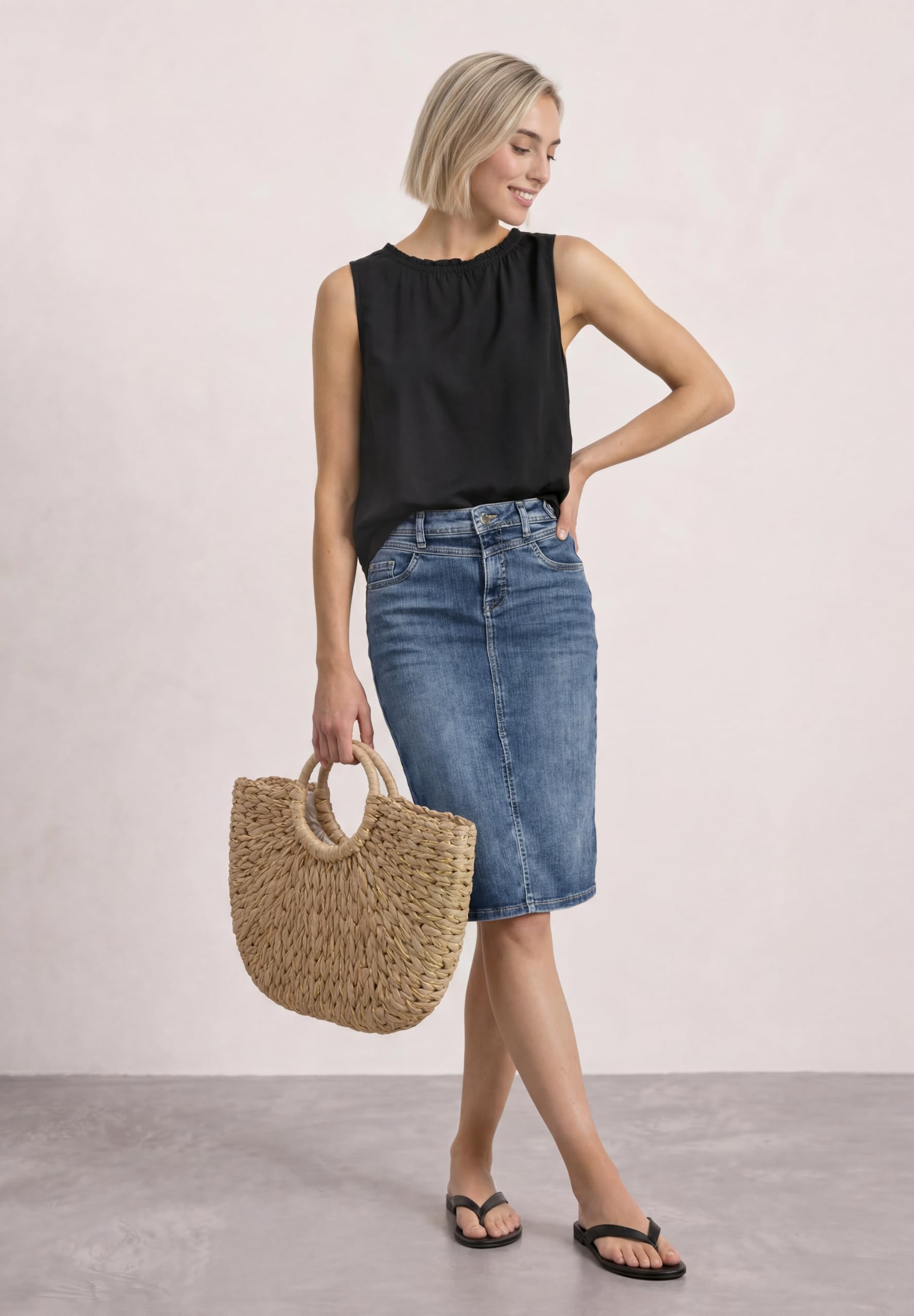 Street One Damen High Waist Midirock mit Knopfdetails