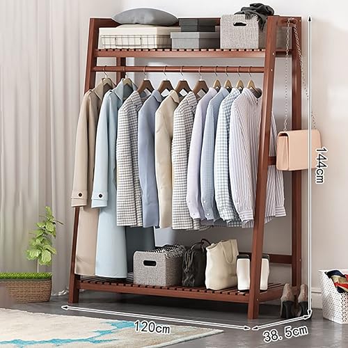 Miniatura 10 de Armario independiente, perchero con estantes, para dormitorio, entrada y sala de estar, ahorro de espacio (teca 27.6 x 15.2 x 56.7 in)