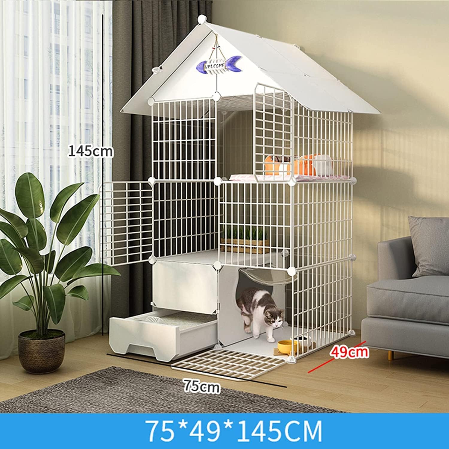Cat Cage, Dog Cages for Small Dogs Indoor, Cat Cages Indoor Large, Pet Cages Indoor Cat Kennels Crate with Litter Box, Metal Wire Durable Pet Enclosure