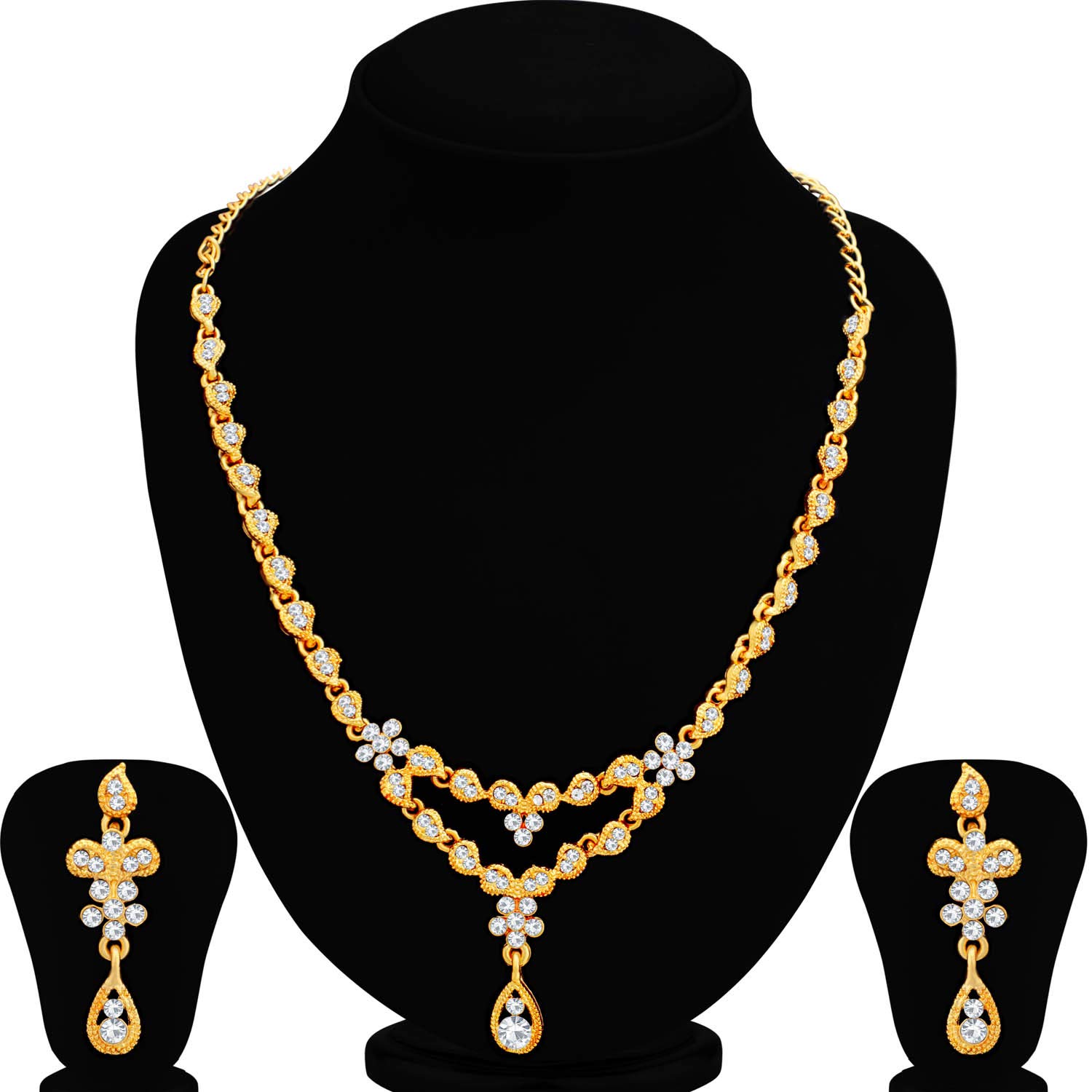 Charming Plated Wedding Jewellery Austrian Diamond Necklace Set