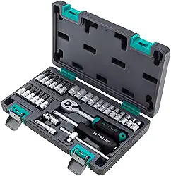 Stels Jogo de Ferramentas 29 Peças 1/4', Aço Cromo Vanádio, Catraca 72 Dentes + Acessórios, Caixa Plástica - Ideal para Reparos Automotivos e Domésticos