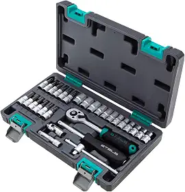 Stels Jogo de Ferramentas 29 Peças 1/4", Aço Cromo Vanádio, Catraca 72 Dentes + Acessórios, Caixa Plástica - Ideal para Reparos Automotivos e Domésticos