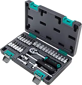 Stels Jogo de Ferramentas 29 Peças 1/4", Aço Cromo Vanádio, Catraca 72 Dentes + Acessórios, Caixa Plástica - Ideal para Reparos Automotivos e Domésticos