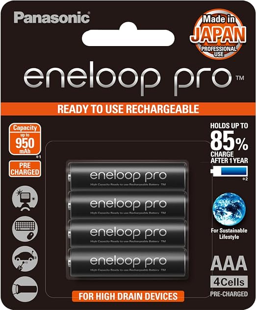 Panasonic eneloop pro AAA 950mAh Rechargeable Batteries, Pack of 4, BK-4HCCE4BT3