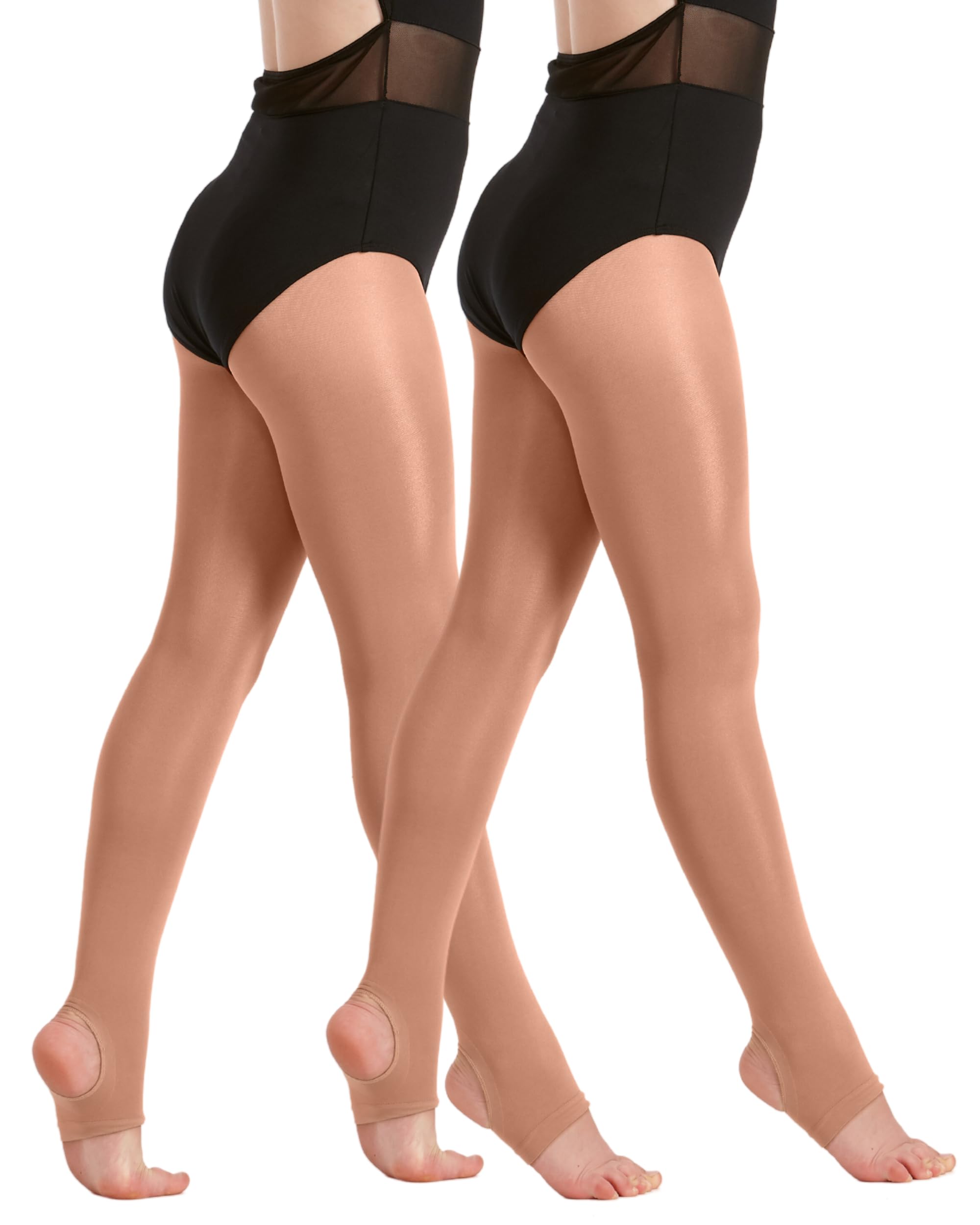 2 Pairs Shimmer Stirrup Dance Tights - Toast - Medium