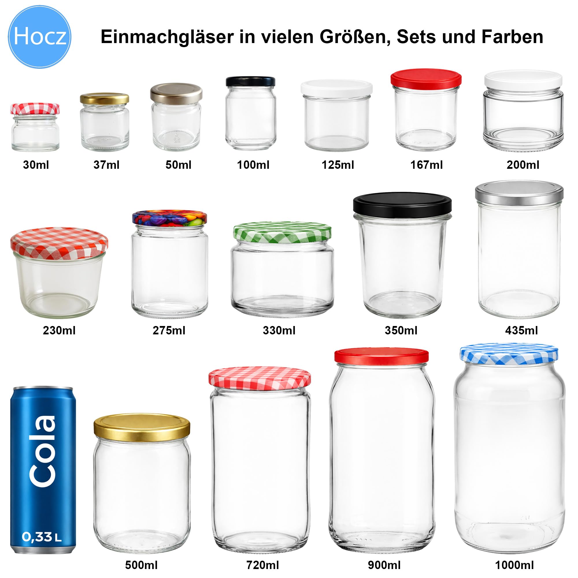 hocz 100x Marmeladengläser 275 ml | mit Deckel Weiß TO 66 | Einmachgläser mit Schraubdeckel zum befüllen | Sturzgläser für Marmelade Schraubgläser | leere Gläser Set | 100 Stück