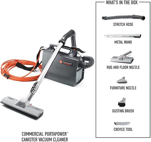 Miniatura 5 de Hoover Commercial PORTAPOWER Lightweight Canister Vacuum Cleaner with Attachments, Portable Carriable Handheld Small Professional Grade Bagged, 8