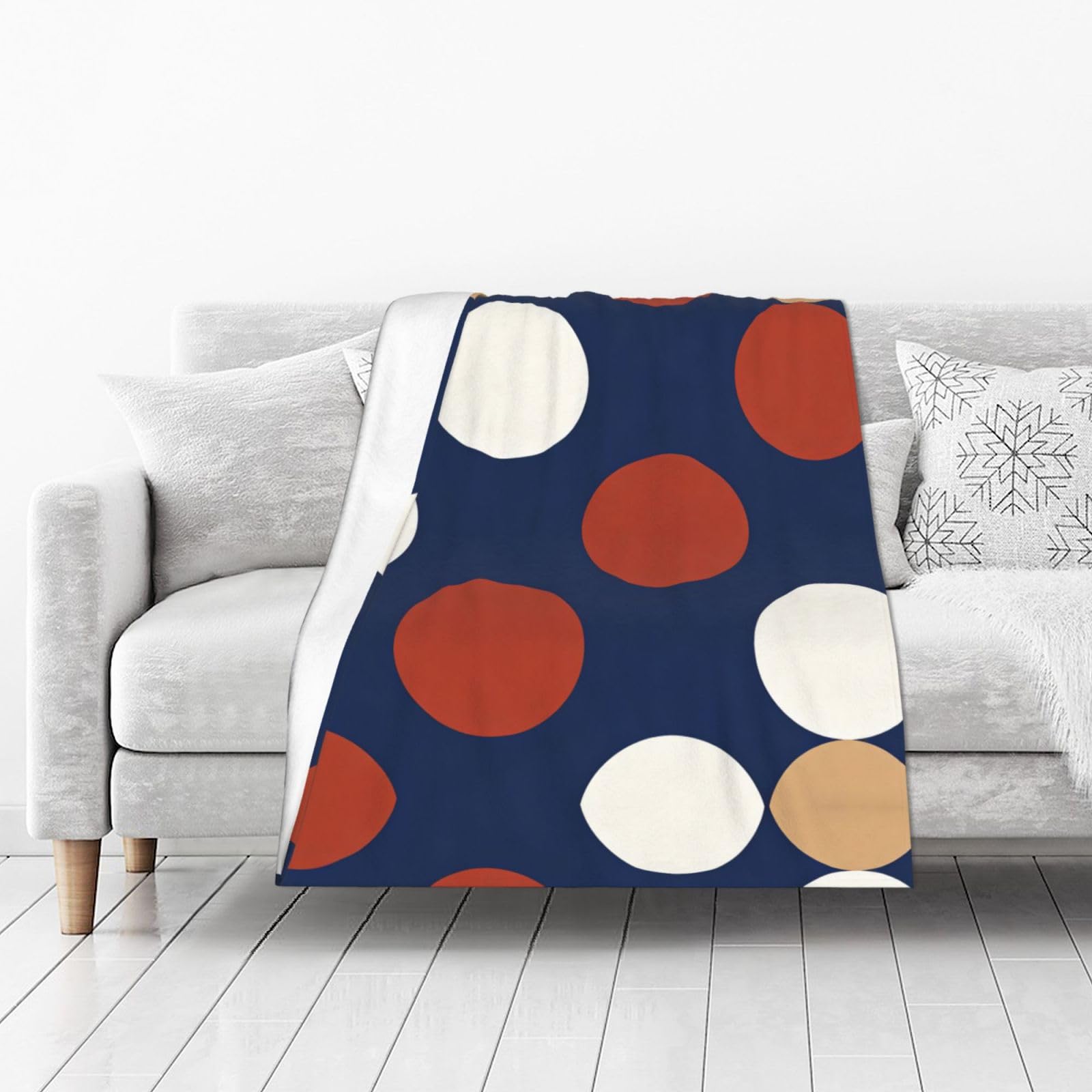 DUYIOKH Navy & Red Polka Dot Print Print Thick Throw Blanket, Blanket for Couch Bed Warm Travel Blanket for Camping Movie Night
