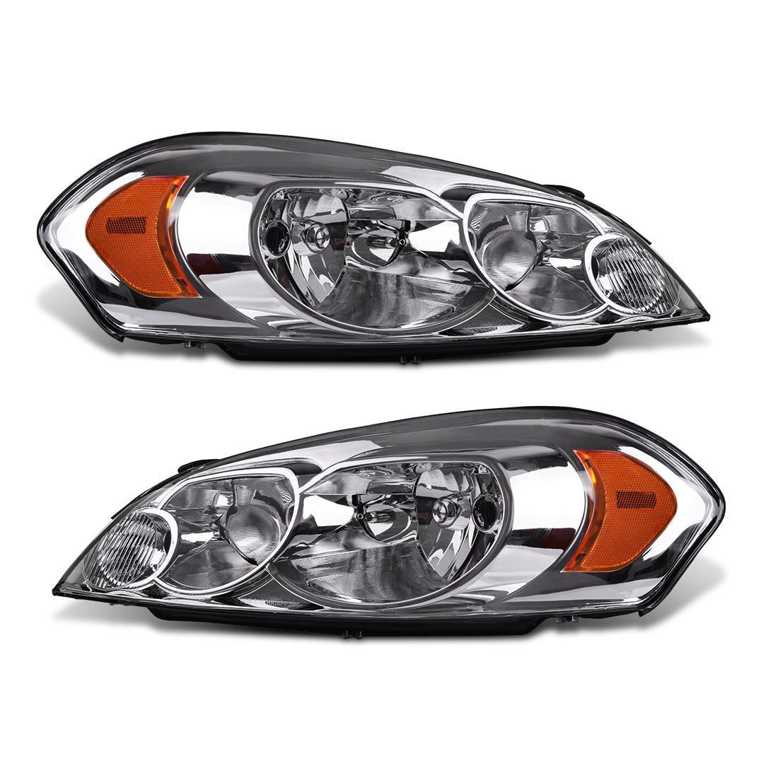 AUTOSAVER88Headlight Assembly Compatible with 2006 2007 2008 2009 2010 2011 2012 2013 Chevy Impala 2014-2016 Impala Limited 06-07 Monte Carlo Headlamp Replacement Pair Chrome Housing Amber Reflector