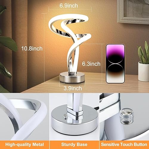 Miniatura 4 de Lámparas de mesa en espiral únicas táctiles, 7 colores regulables, lámpara de mesita de noche, atmósfera, moderna, lámpara de mesita de noche,