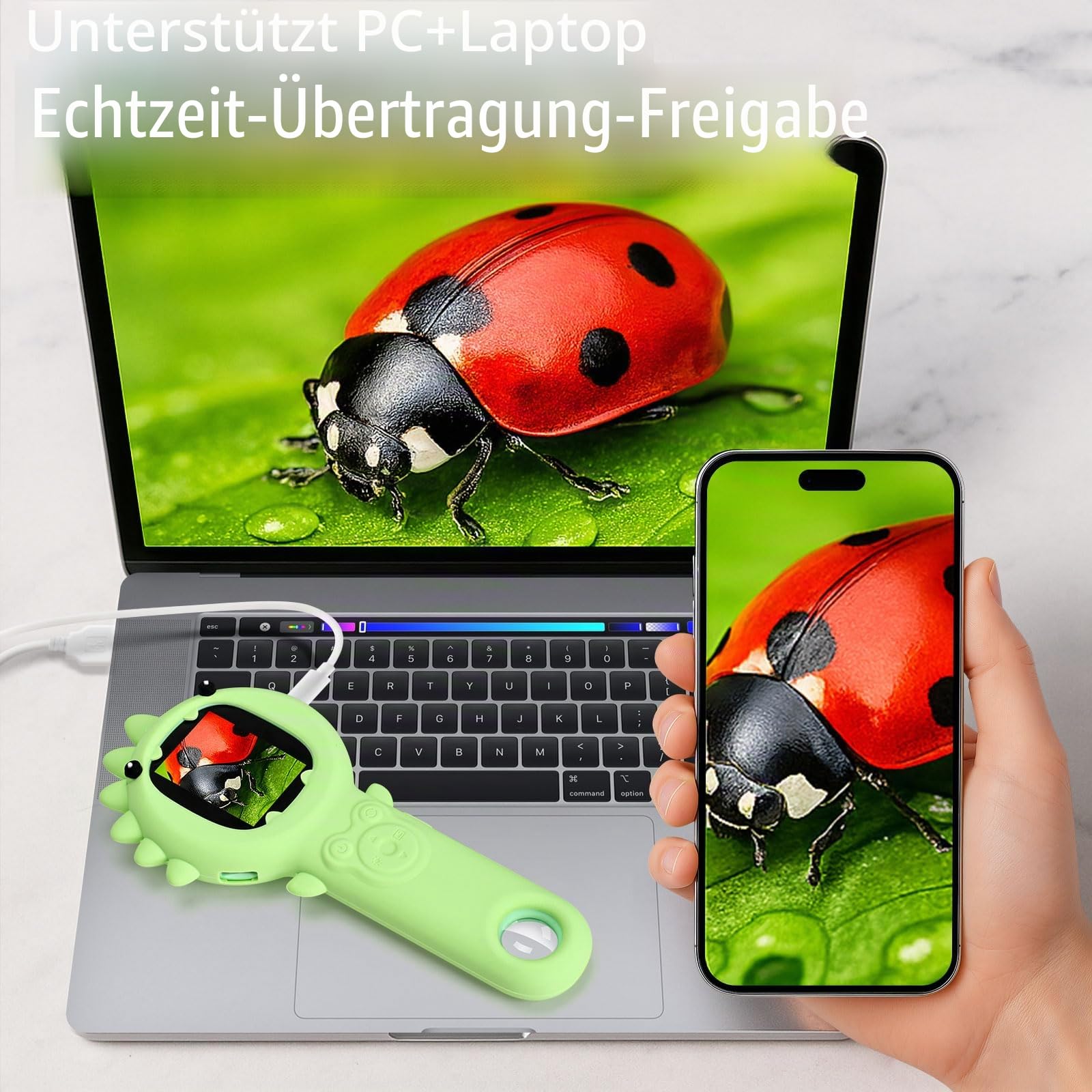 Mikroskop und 2 in 1 Kamera für Kinder, Taschenmikroskop Digital, 500x, 2-Megapixel Mikroskop mit Autofokus für Handy, zwei Kameras