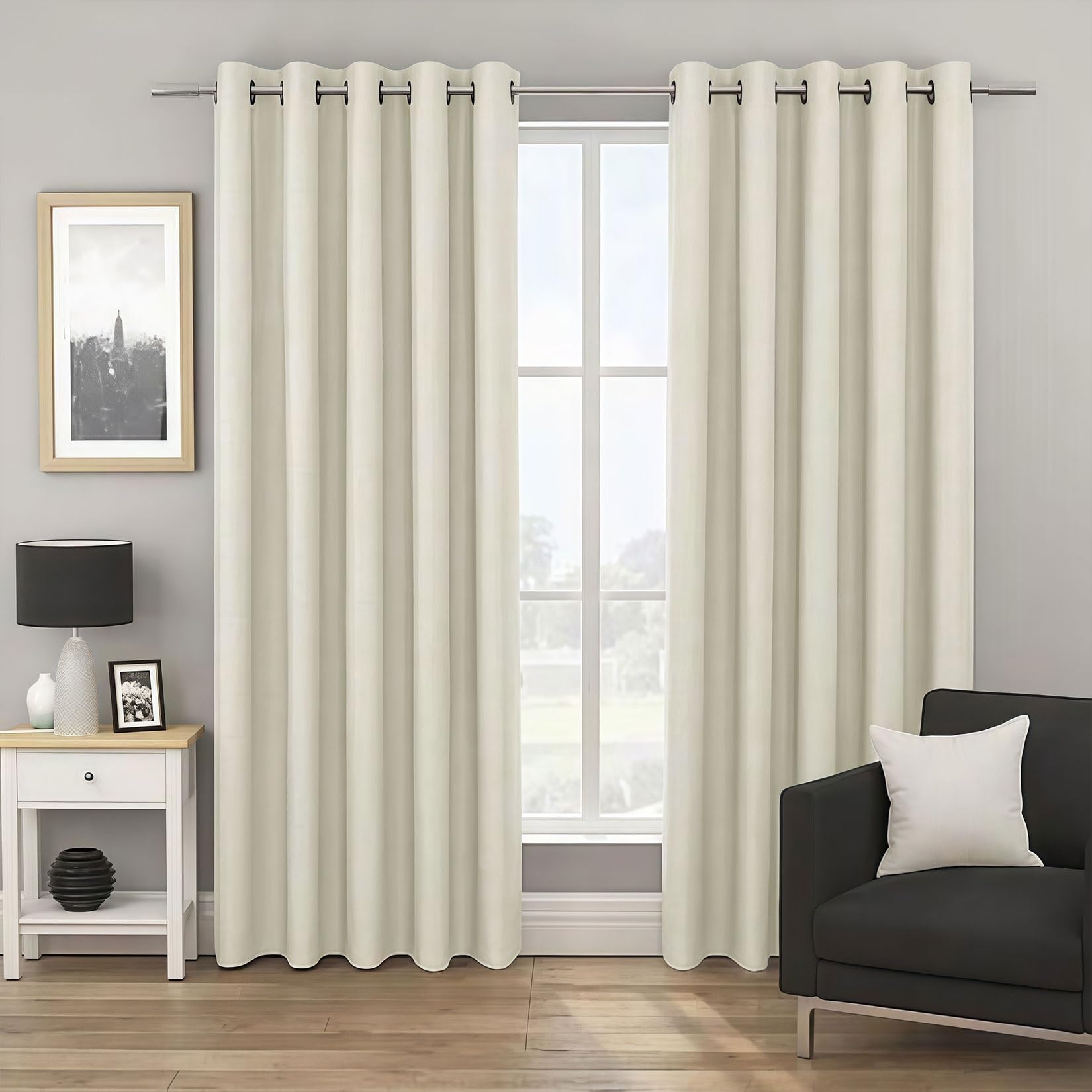 LIUJYUAN Blackout Curtains 65 x 115 cm Windproof, Rod Pocket, Room Darkening Blackout Curtains for Living Room Soft Texture, Solid Color for Balcony, Kithcen Window, Beige