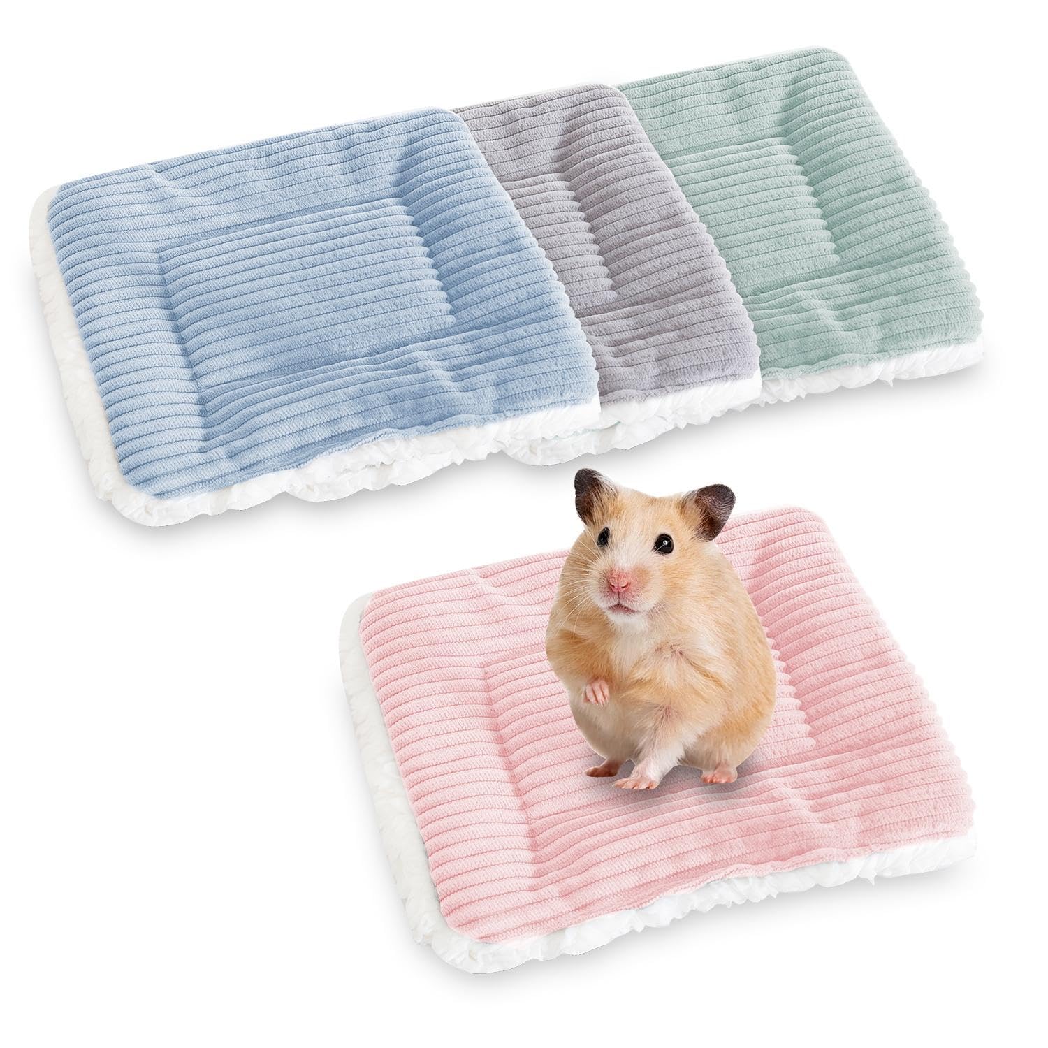 EJUFNS 4 Pieces Of Hamster Nest Mats, Striped Cotton Fleece To Keep Warm, Small Pet Cold-Proof Cushions, Soft And Comfortable Movable Nest.