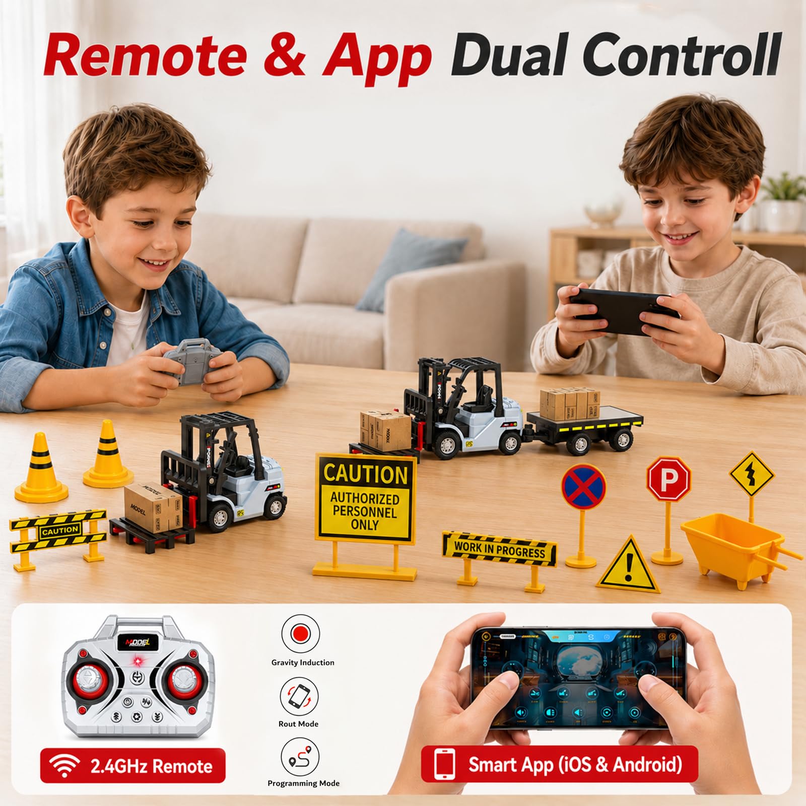 Mini Remote Control Forklift Toy - RC Construction Vehicle -4