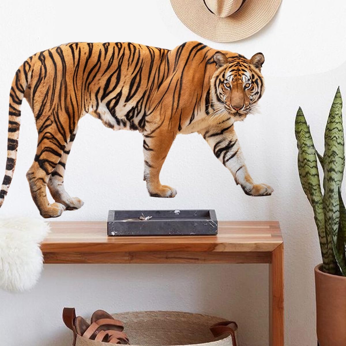 Lbhswwx White, Beige, Orange Large Tiger Wall Decal, 74 X 45 Cm, Wildlife Wall Sticker, Peel And Stick Room Decoration