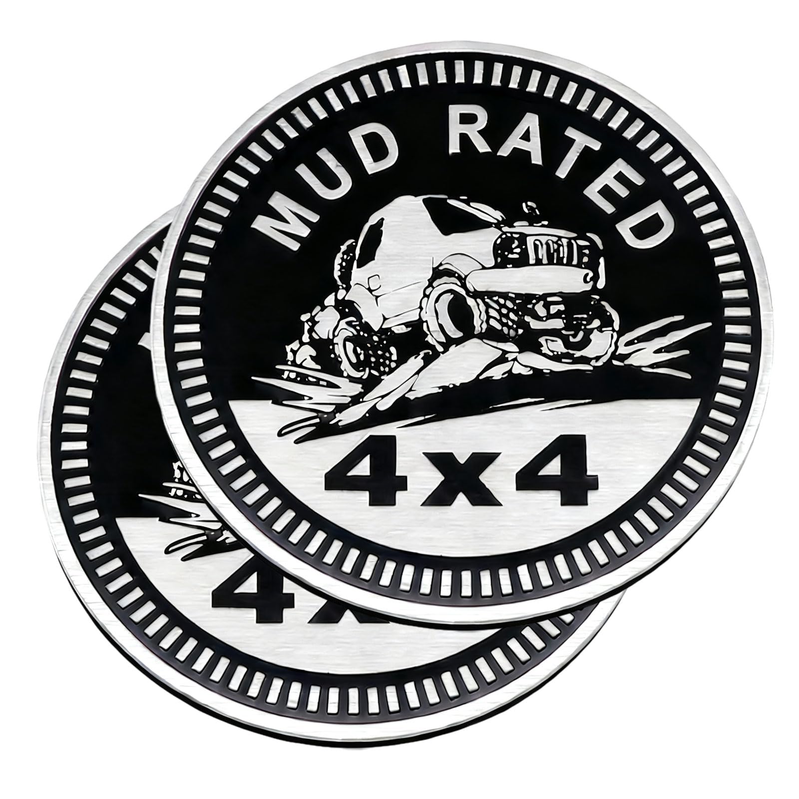 2 pcs Car Emblem 4 x 4 Metal Automotive Badge 3D Metal Car Badges Emblems Round Emblem Decals Car Badge Decals Stickers Compatible with Vehicles Trucks SUV RV Decorations (MUD Rated)